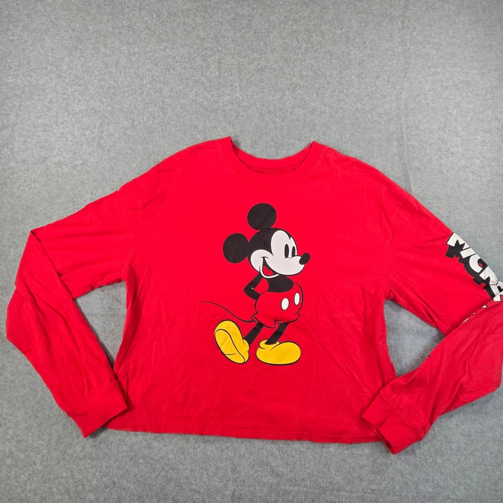 Disney Mickey Mouse Red Long Sleeve Graphic Tee Kids XL 15-17 Front Back Print